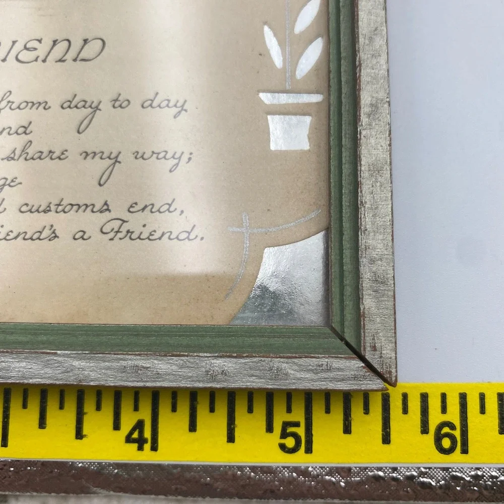 Vintage Framed‎ Friendship Poem Art Cottage Landscape Distressed Wood Frame 5x5
